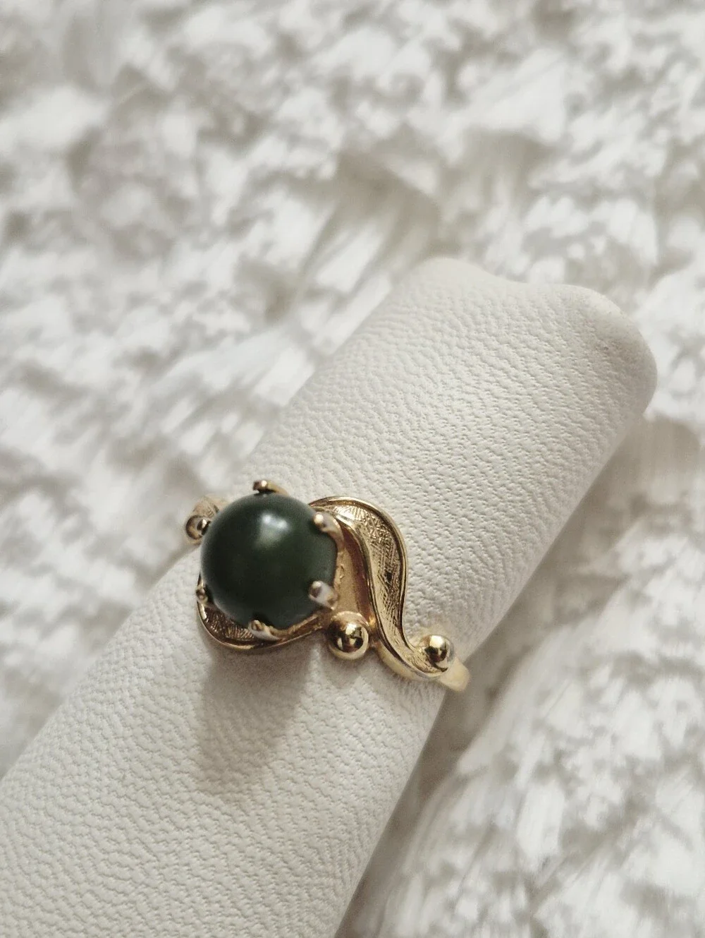 Vintage Gold Vermeil Green Nephrite Jade Cabochon Bypass Ring